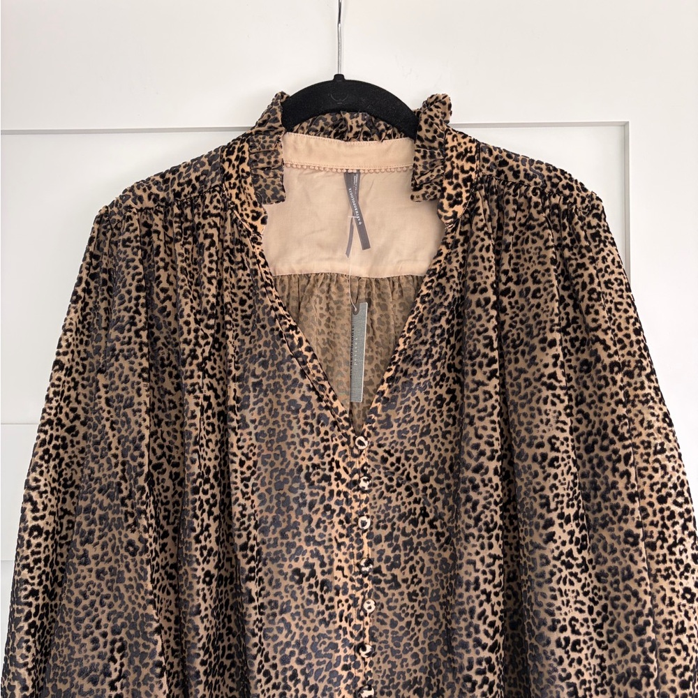 Anthropologie Estela Flocked Animal Print Top